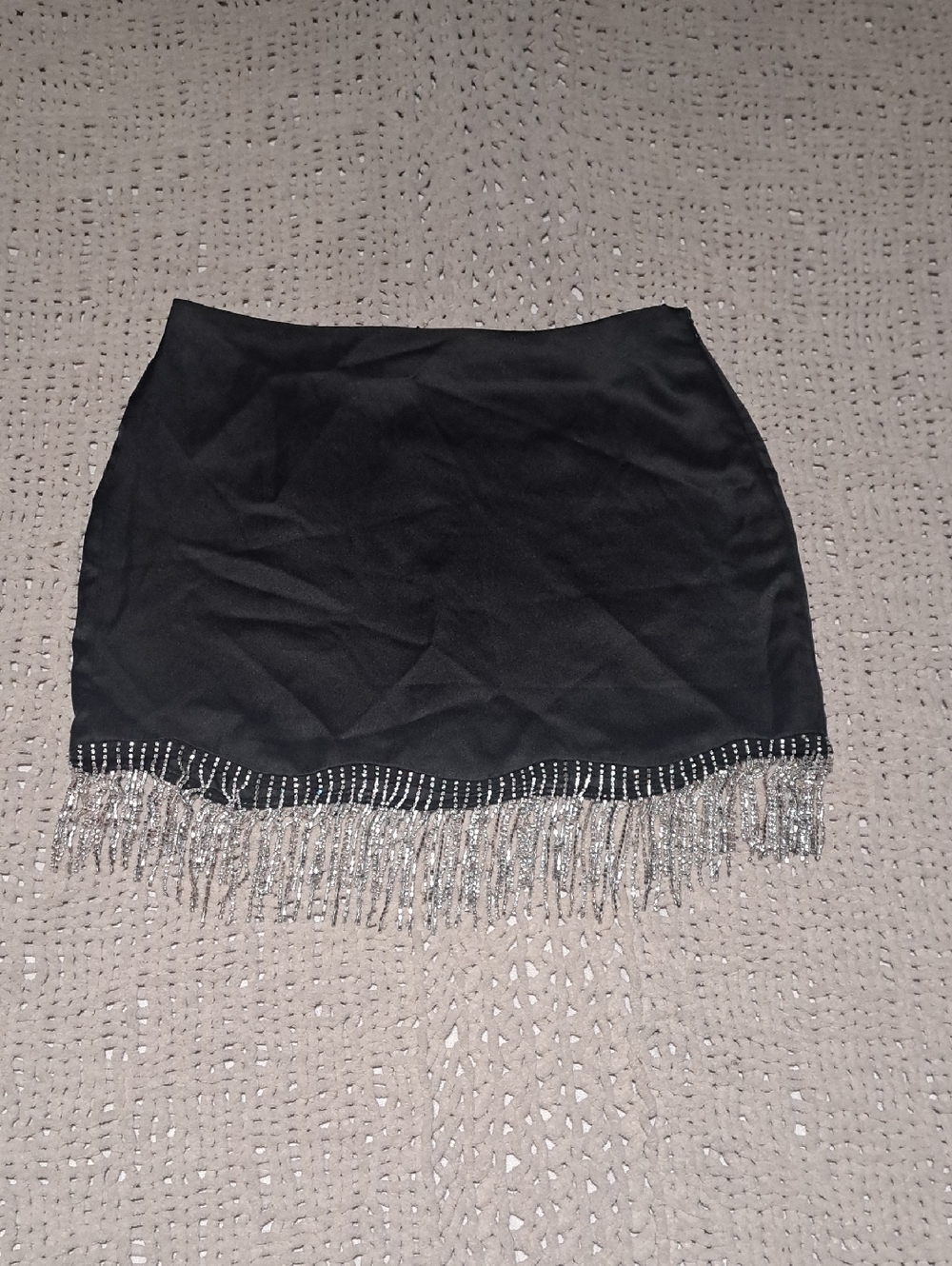 379 - Forever 21 Black Mini Skirt with Silver Sparkly Fringe Detailing